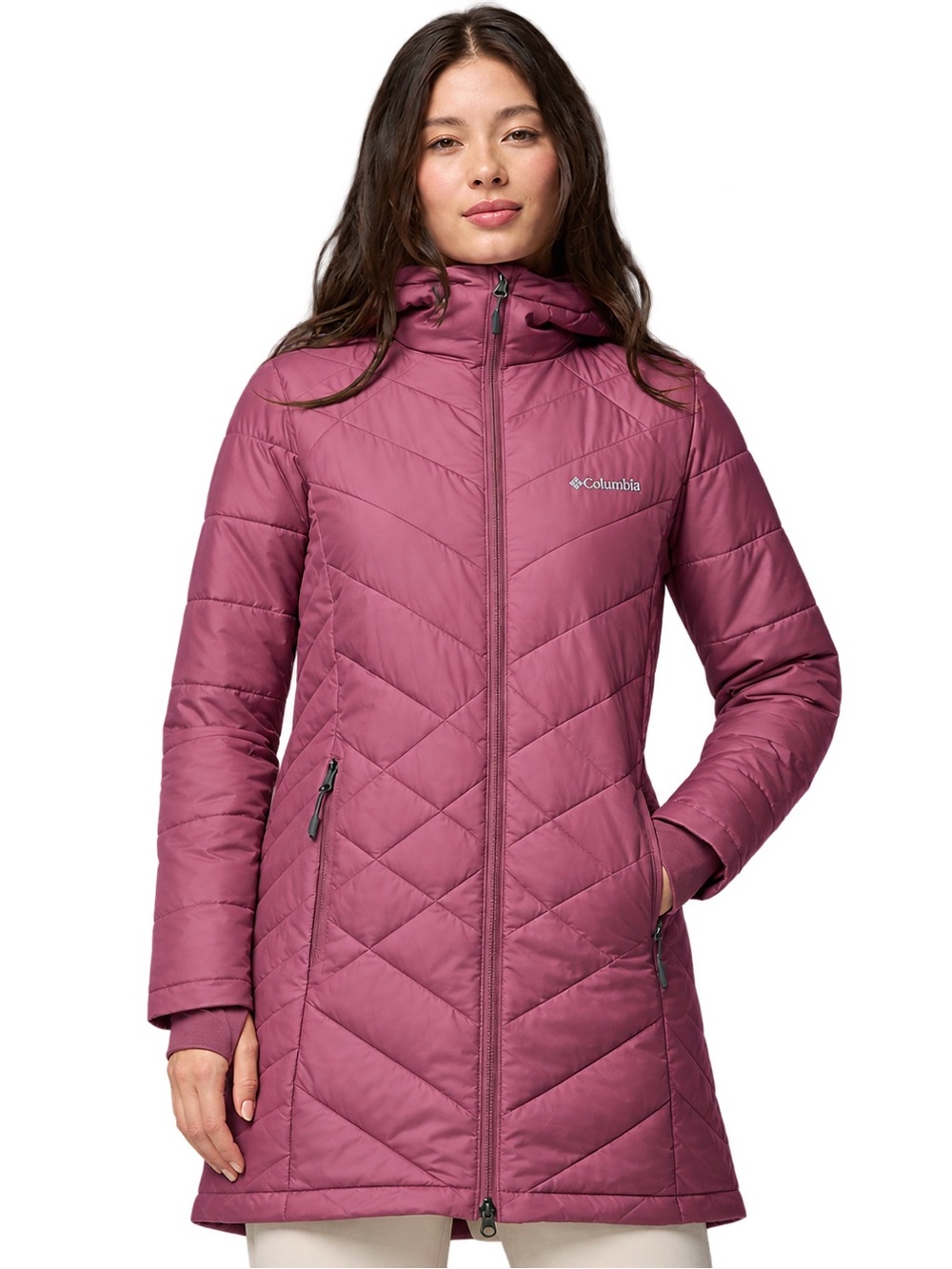 NWT Columbia Heavenly Long Hooded Jacket Fig Omni-Heat Women 1X $160